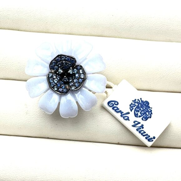 Carlo Viani LeVian  Blue Chalcedony Sapphire Sterling Silver Flower Ring Size 6 - Picture 2 of 4